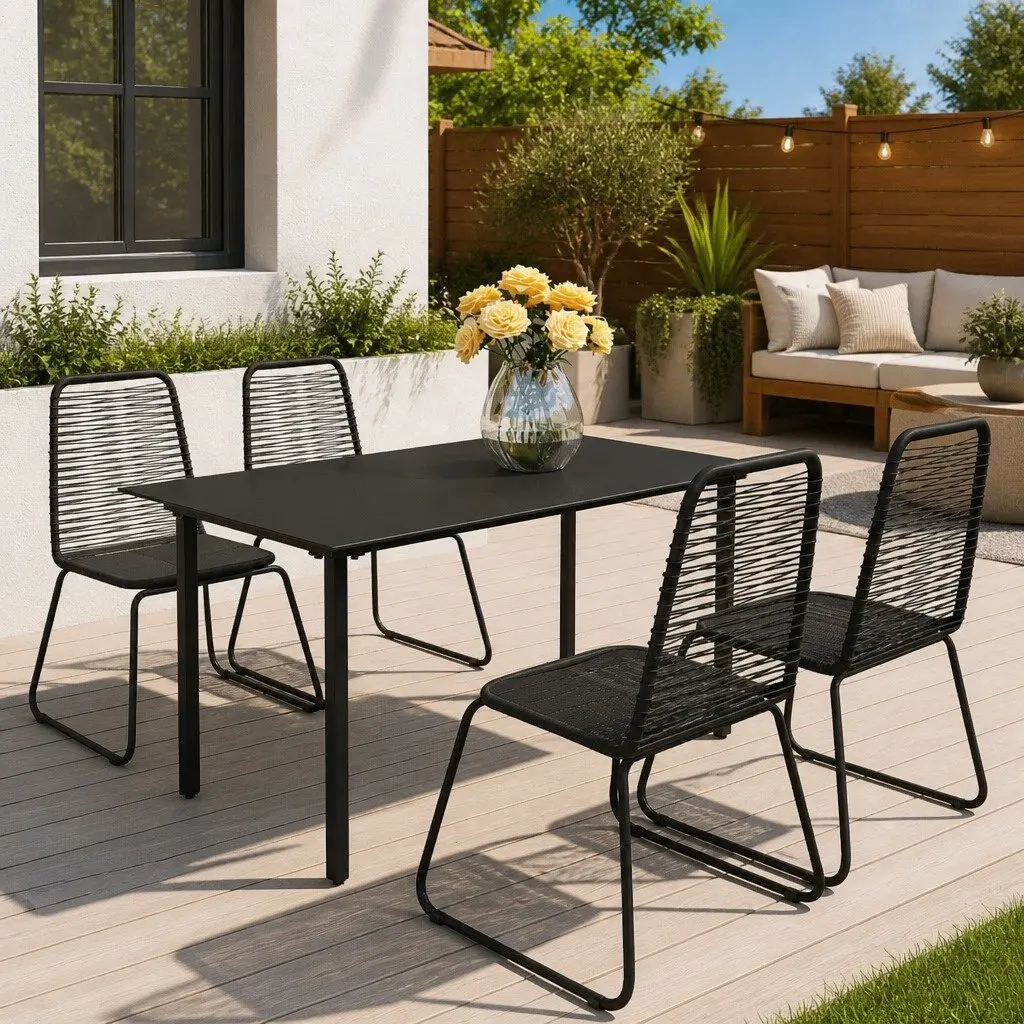 5 Piece Outdoor Dining Set Black Garden Patio Furniture Chair Table