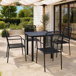 5 Piece Outdoor Dining Set Black Glass Top Steel Frame Garden Patio Furniture