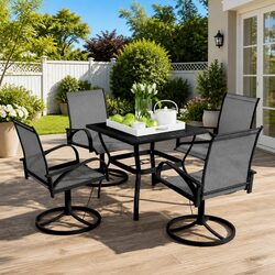 Garden Dining Set 5 Piece Outdoor Table Chairs Steel Textilene Furniture