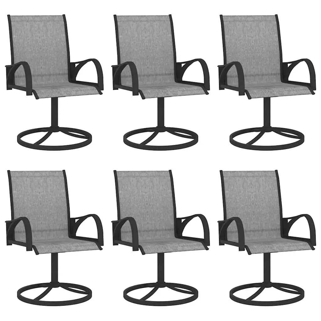 7 Piece Outdoor Garden Dining Set Grey Steel Textilene Chairs Table Swivel Base Ergonomic Back Support