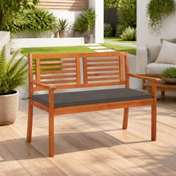 2-Seater Outdoor Garden Bench 120cm Solid Wood Patio Seating with Cushion Taupe