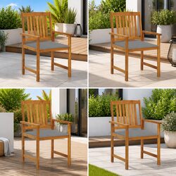 4 Outdoor Garden Chairs with Grey Cushions - Perfect for Relaxing