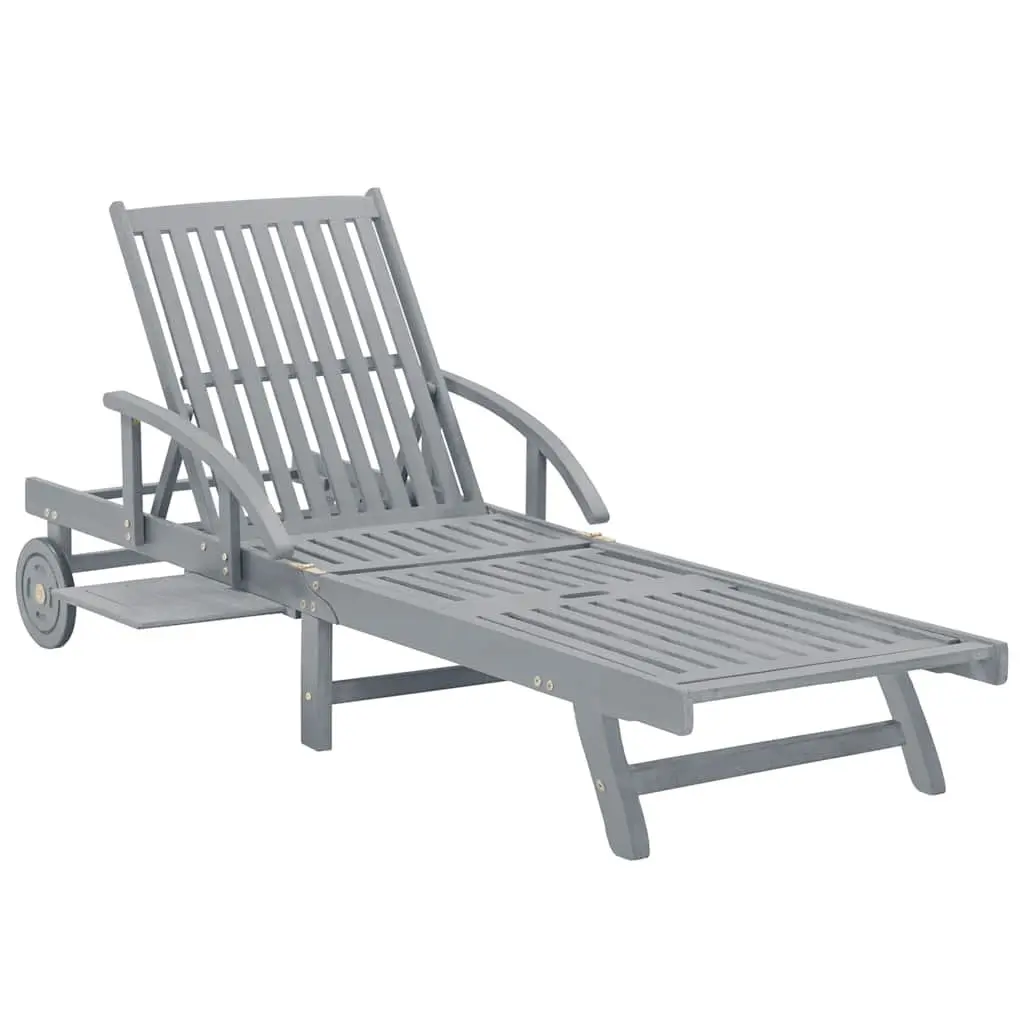Sun Lounger Grey Adjustable Backrest Footrest with Cushion
