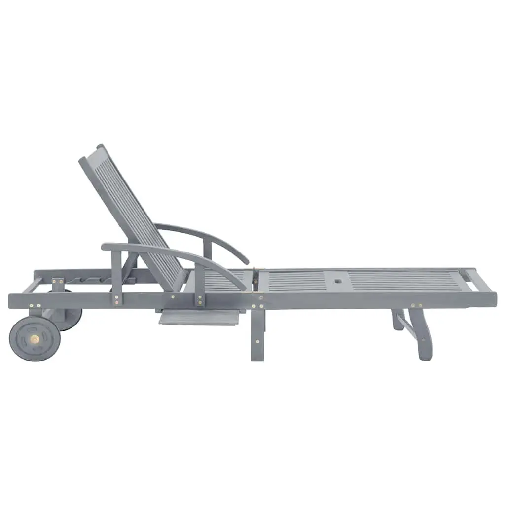Sun Lounger Grey Adjustable Backrest Footrest with Cushion