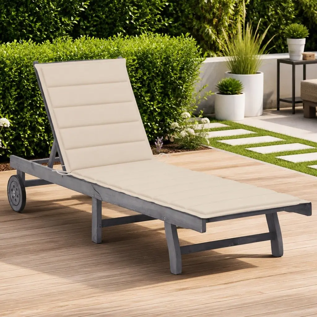 Sun Lounger Grey Adjustable Backrest Footrest Cushion
