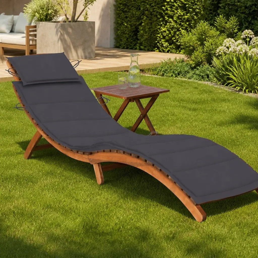 Sun Lounger with Side Table and Cushion Outdoor Garden Patio Folding Lounge Bed