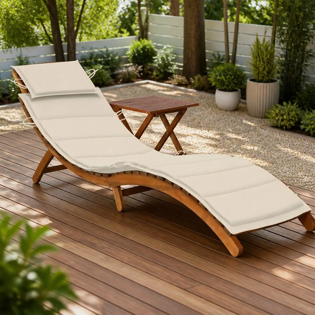Garden Sun Lounger with Side Table and Cushion Outdoor Lounger Relaxing Bed