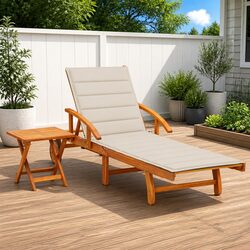 Compact Sun Lounger with Integrated Table and Cushion