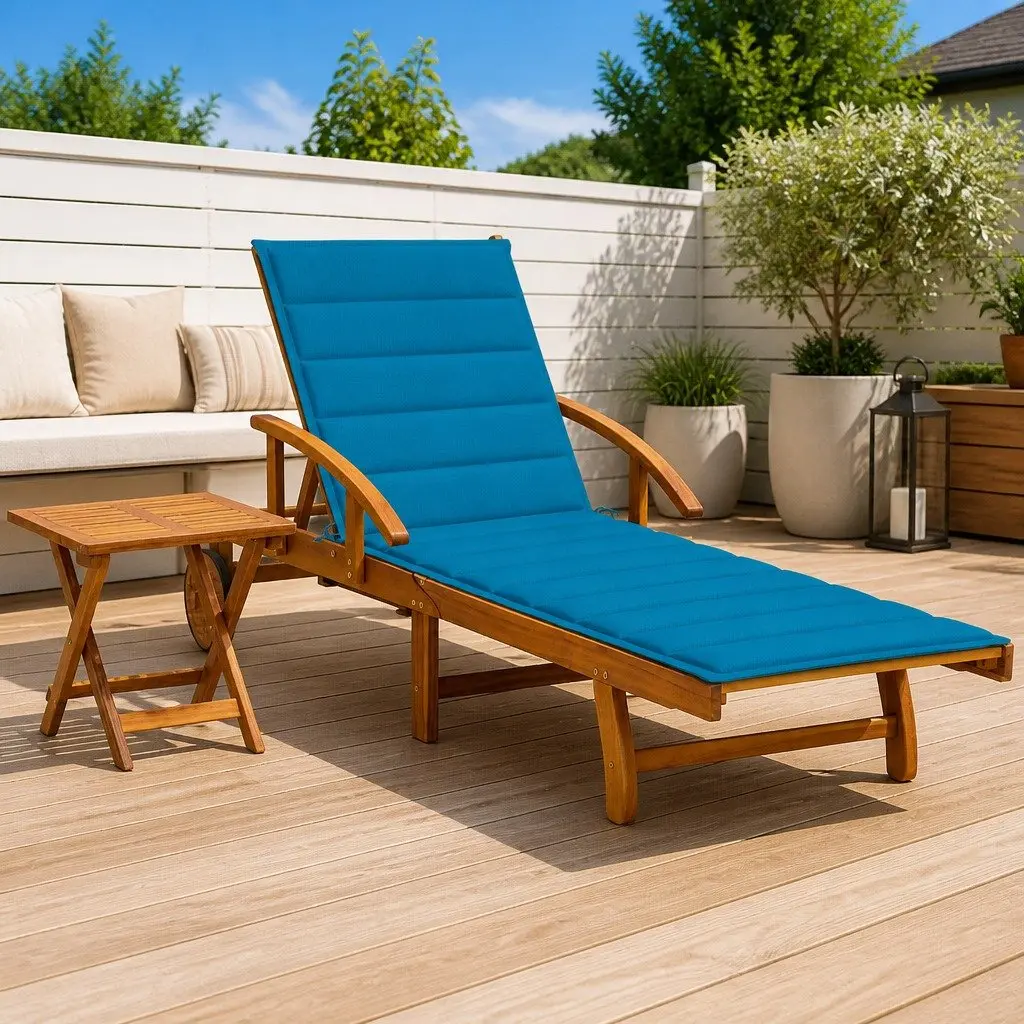 Sun Lounger Blue Solid Acacia Wood Adjustable Backrest Wheels