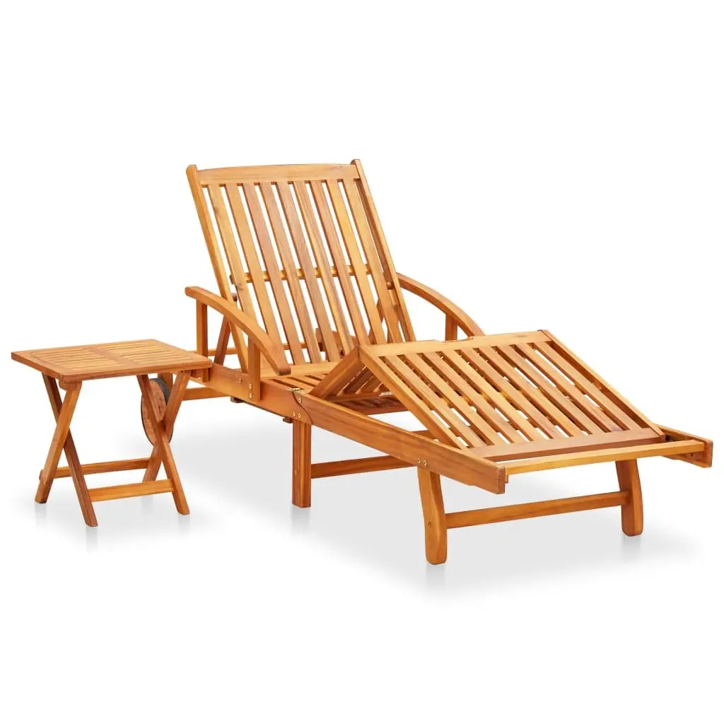Sun Lounger Blue Solid Acacia Wood Adjustable Backrest Wheels