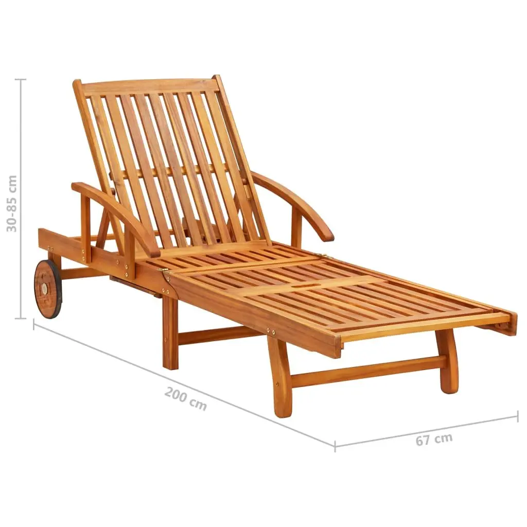 Sun Lounger Blue Solid Acacia Wood Adjustable Backrest Wheels