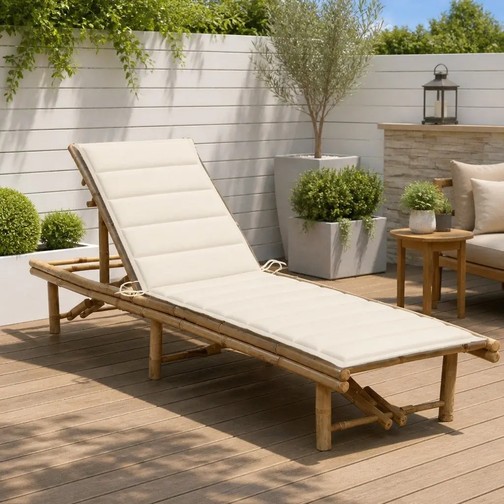 Bamboo Sun Lounger Garden Chair Outdoor Seating Adjustable Reclining with