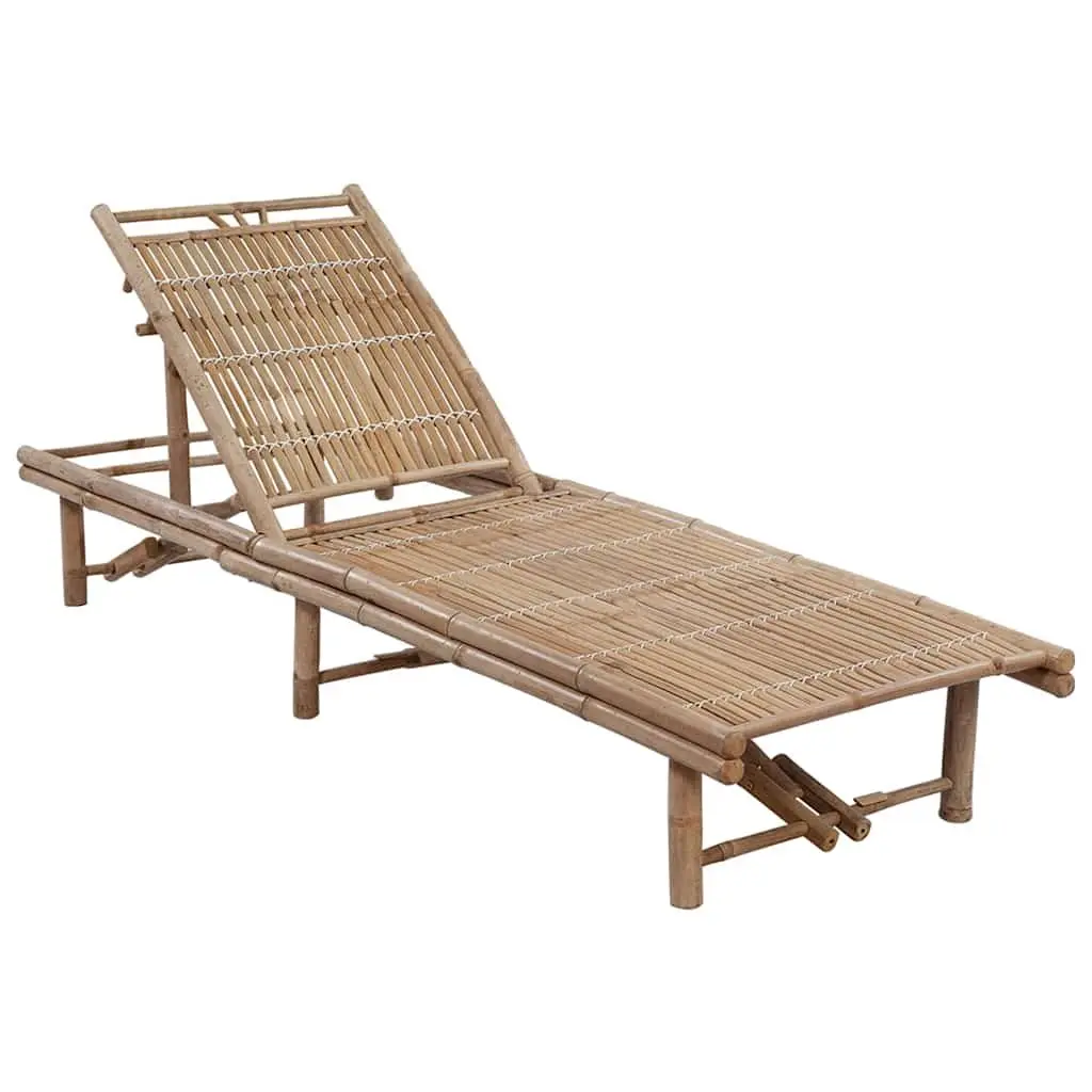 Bamboo Sun Lounger Blue Adjustable Backrest Reclining Outdoor Chair