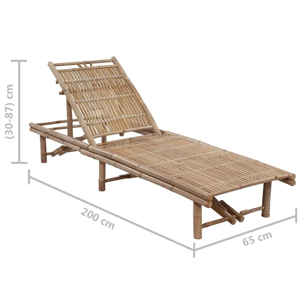 Bamboo Sun Lounger Black Adjustable Backrest with Cushion