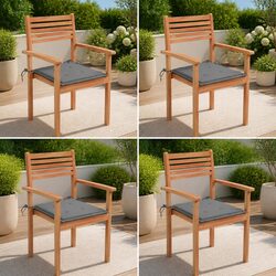 Compact Outdoor Teak Chairs with Grey Cushions - Set of 4