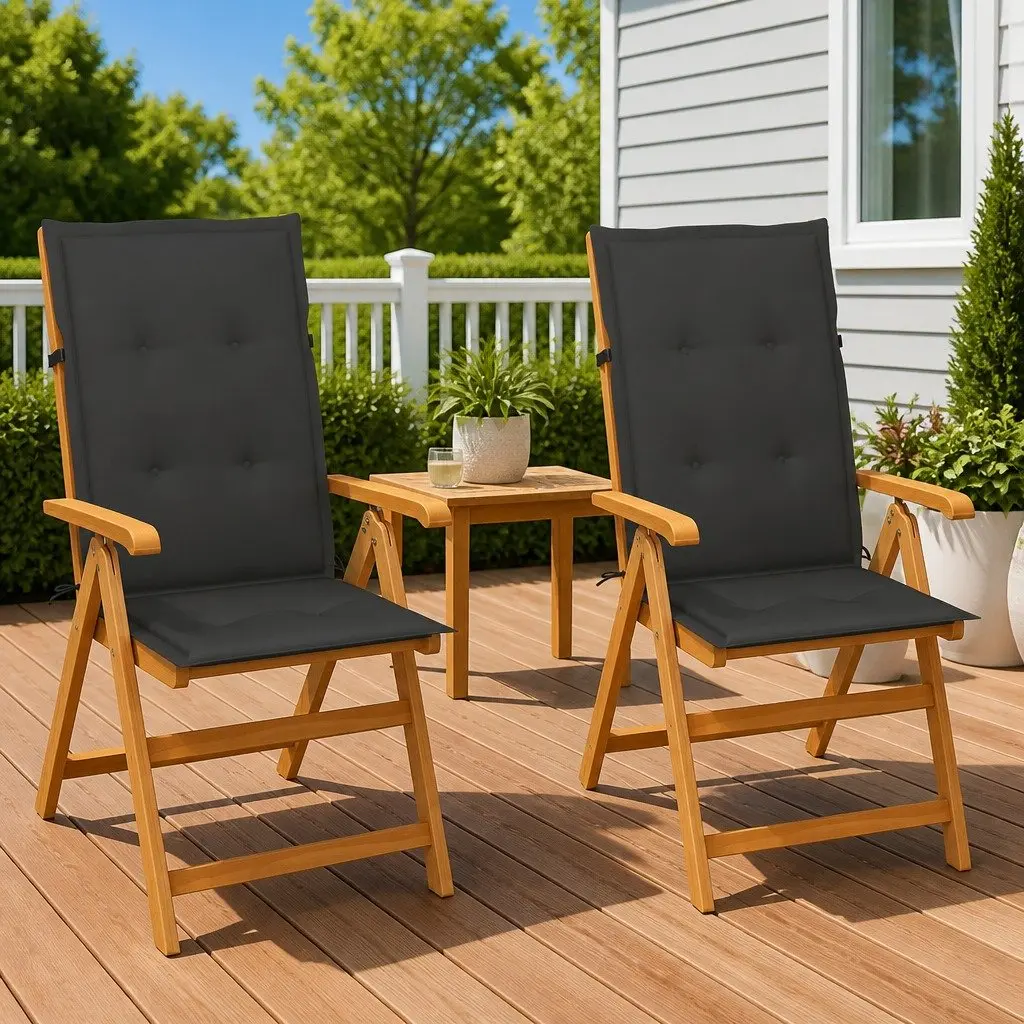 Outdoor Garden Chairs 2 pcs Teak Wood Reclining Patio Seating with Cushions