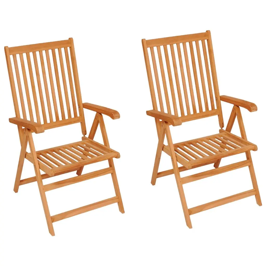 Outdoor Garden Chairs 2 pcs Teak Wood Reclining Patio Seating with Cushions