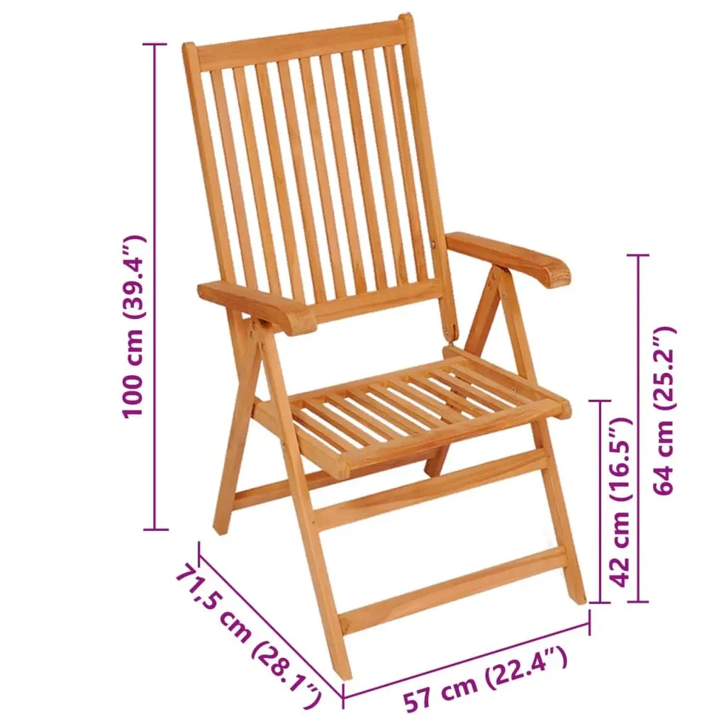 Outdoor Garden Chairs 2 pcs Teak Wood Reclining Patio Seating with Cushions