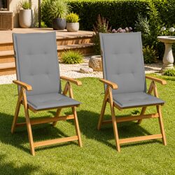 Reclining Garden Chairs 2pc Set - Grey Cushions Included