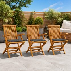 Teak Wood Chairs Set of 3, Foldable with Cushions
