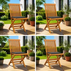 Folding Teak Wood Garden Chairs with Anthracite Cushions