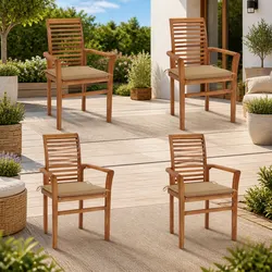 Teak Wood Dining Chairs Set of 4 - Stackable Design