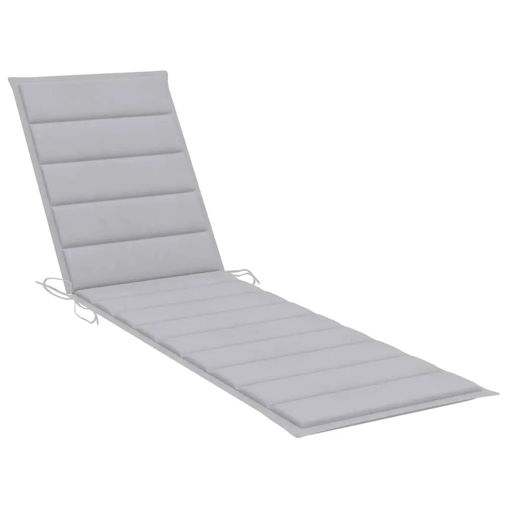 Sun Lounger Outdoor Daybed with Wheels Adjustable Backrest Grey Cushion Teak