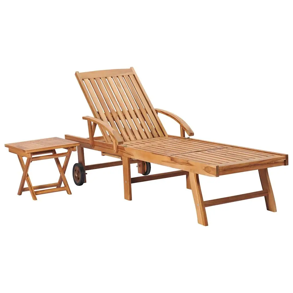 Sun Lounger with Side Table Adjustable Backrest 2 Wheels Outdoor Lounge Chair