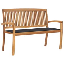 Teak Wood Garden Bench 128.5cm with Cushion, Stackable Design