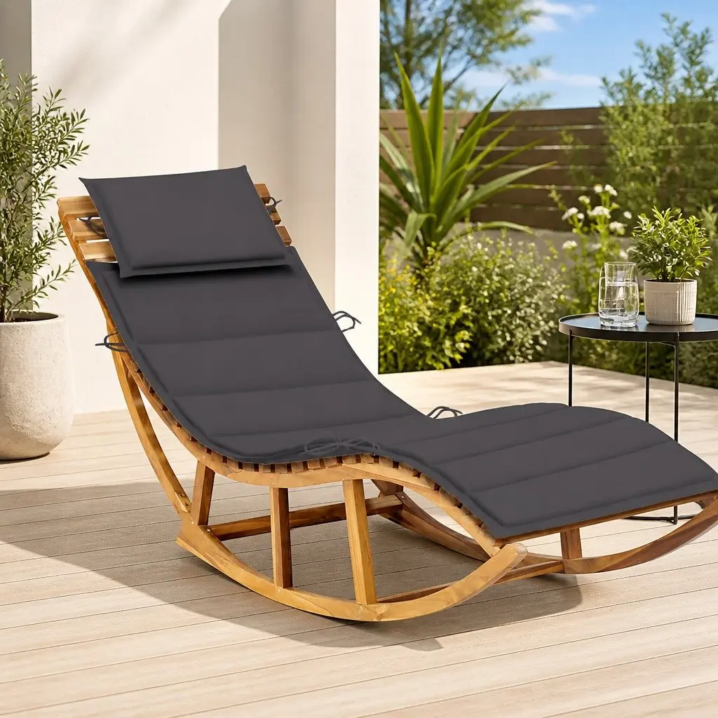 Rocking Sun Lounger Anthracite Outdoor Garden Cushion Relaxation Seat