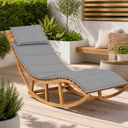 Wooden Rocking Sun Lounger with Cushion Garden Patio Pool Relaxation Lounging