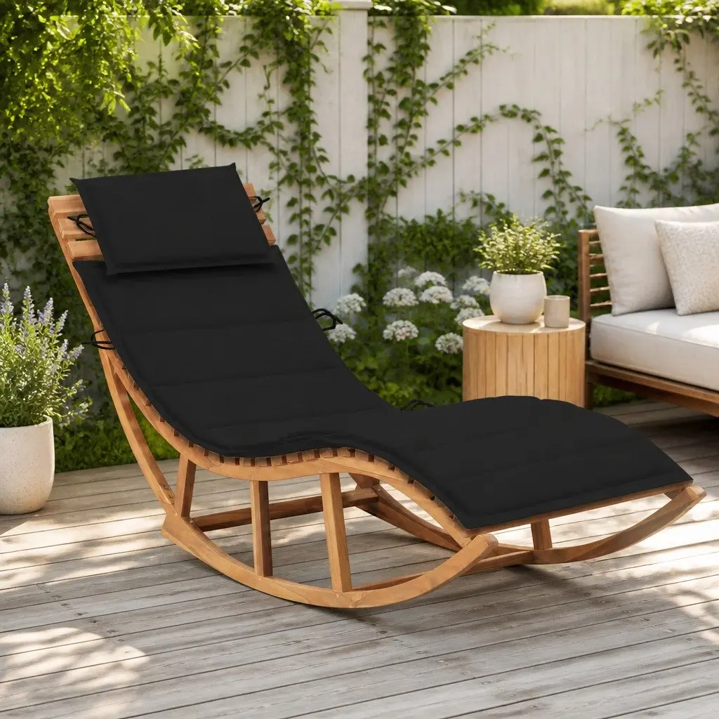 Wooden Rocking Sun Lounger Garden Patio Relaxation Chair with Cushion Outdoor