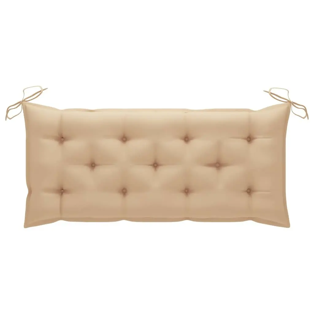 Folding Garden Bench Beige 118cm Portable Weather-Resistant Bamboo with Cushion