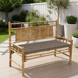 Outdoor Garden Bench 120cm Bamboo Backrest Seat with Taupe Cushion Lounger