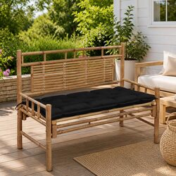 Outdoor Garden Bench 120cm Bamboo Backrest Seating with Black Cushion