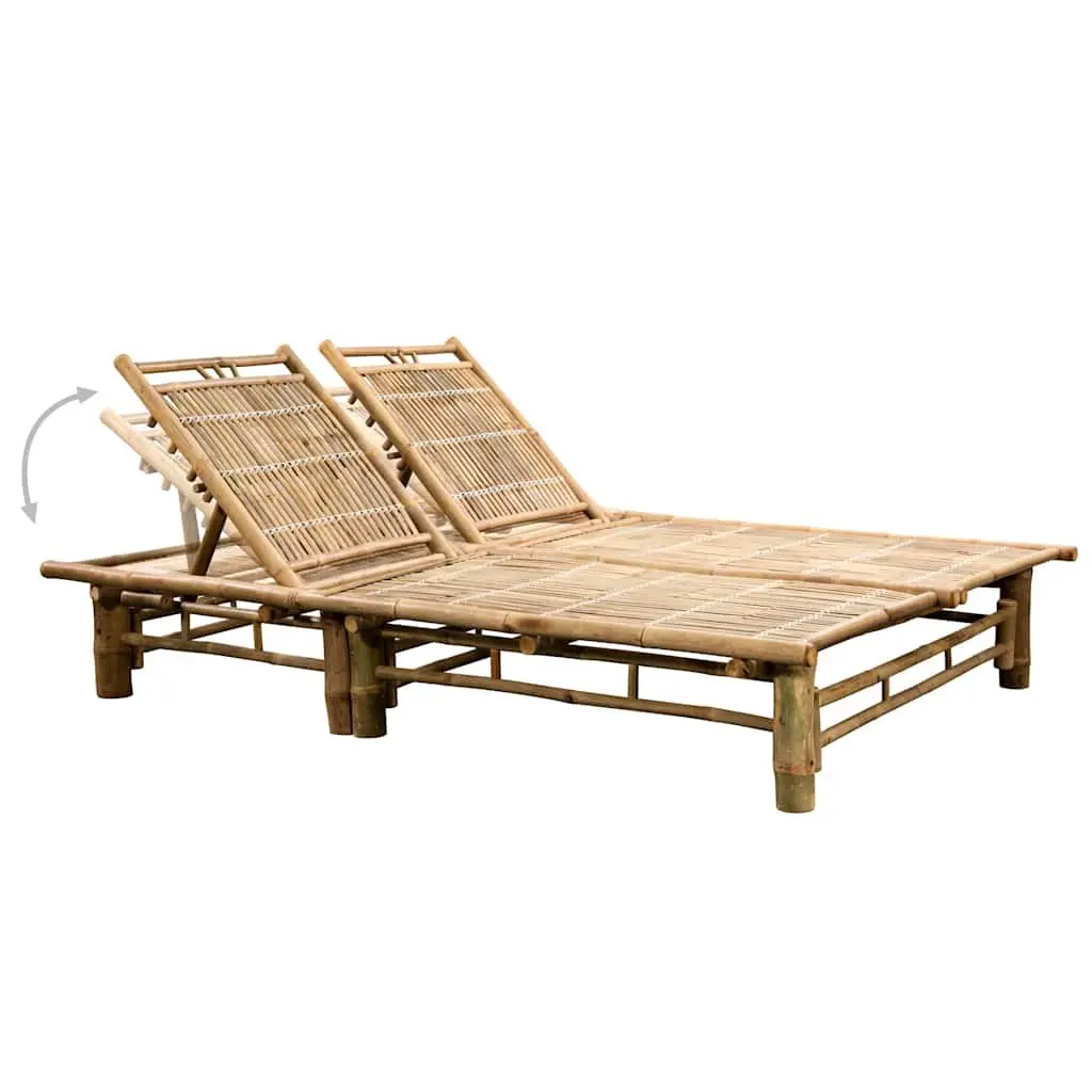 2-Person Sun Lounger Blue Bamboo Adjustable Reclining Lounger