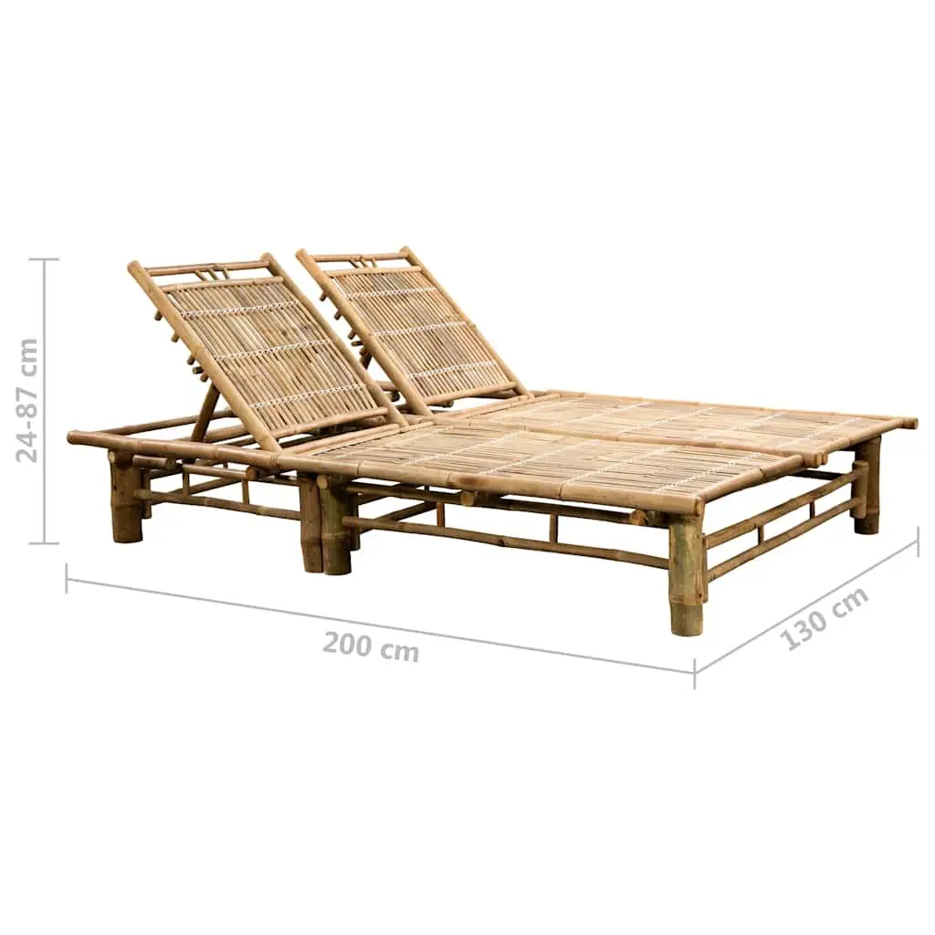 2-Person Sun Lounger Blue Bamboo Adjustable Reclining Lounger