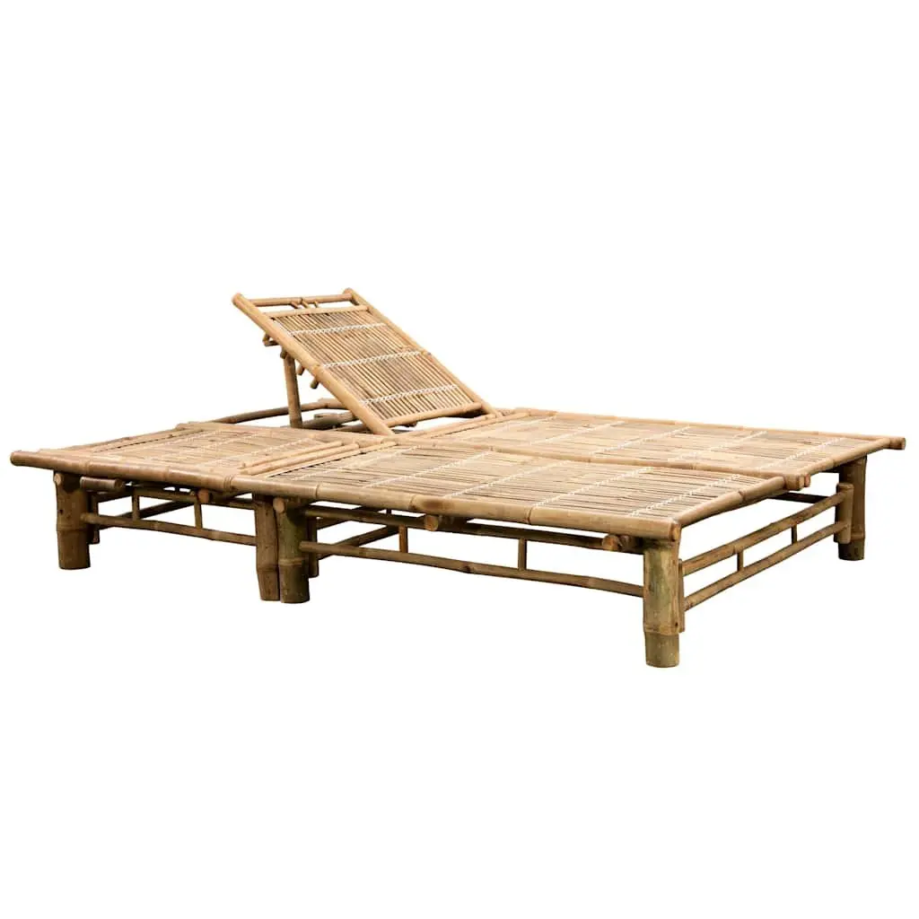 Sun Lounger Taupe Bamboo 2-Person Adjustable Backrest with Cushions