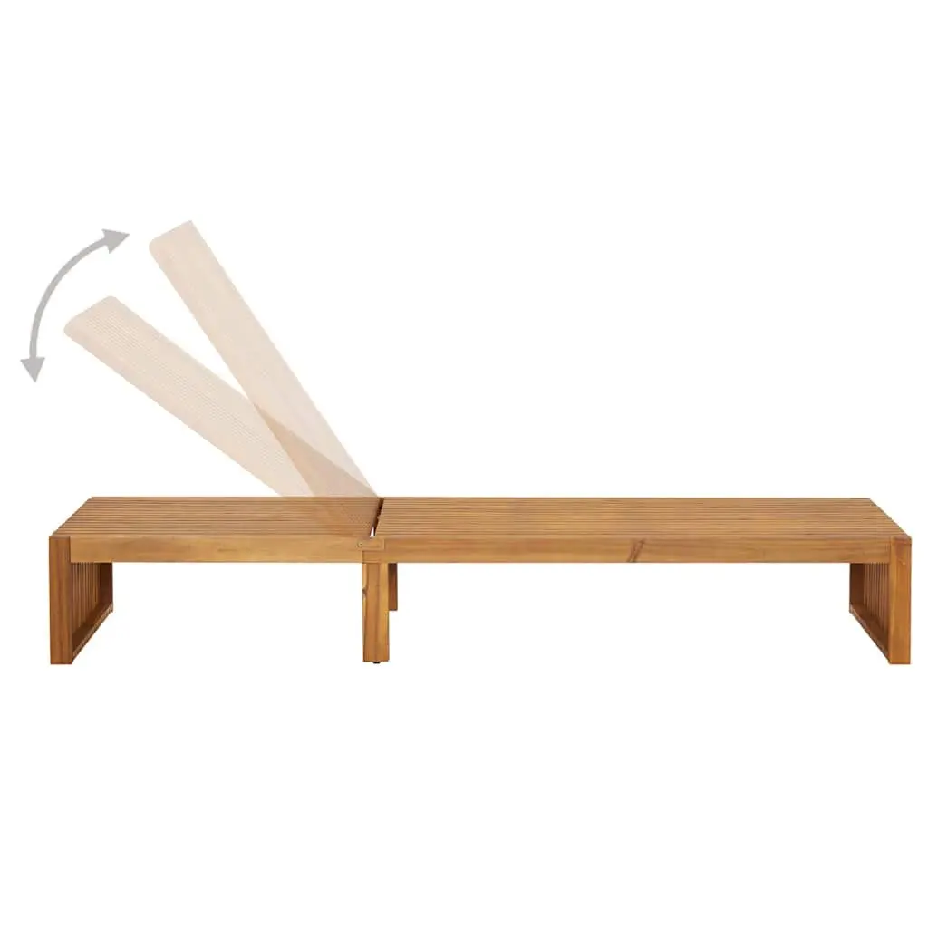 Sun Lounger Cream Solid Acacia Wood Adjustable Backrest with Cushion