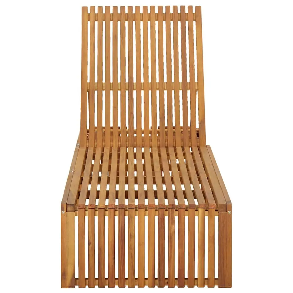 Sun Lounger Cream Solid Acacia Wood Adjustable Backrest with Cushion
