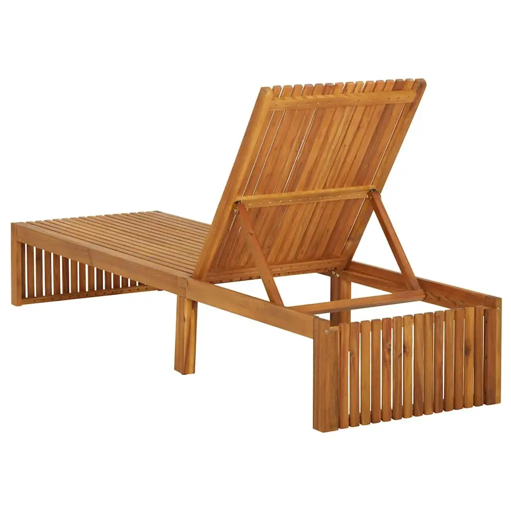 Sun Lounger Cream Solid Acacia Wood Adjustable Backrest with Cushion