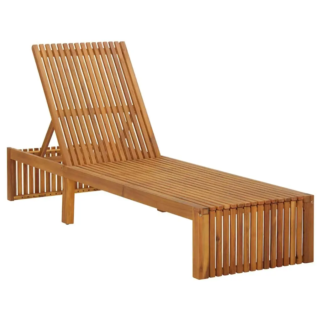 Sun Lounger Black Adjustable Backrest Cushion Solid Acacia Wood Outdoor Garden Patio Chair