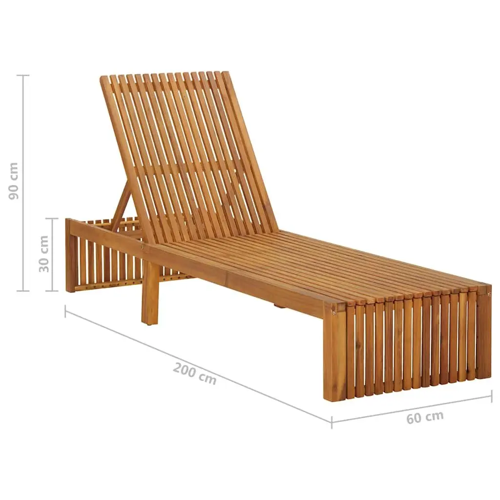 Sun Lounger Black Adjustable Backrest Cushion Solid Acacia Wood Outdoor Garden Patio Chair