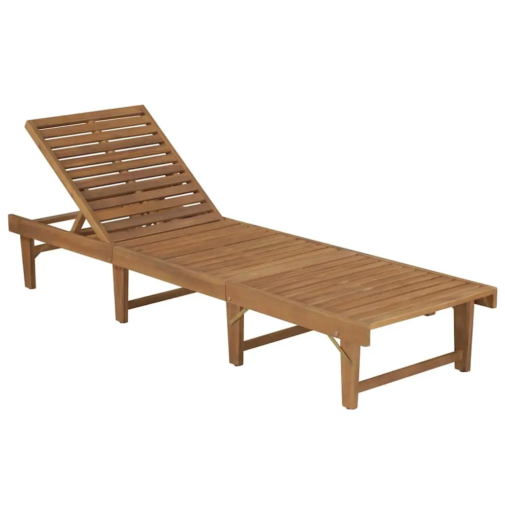 Folding Sun Lounger Cream Acacia Wood Adjustable Backrest with Cushion