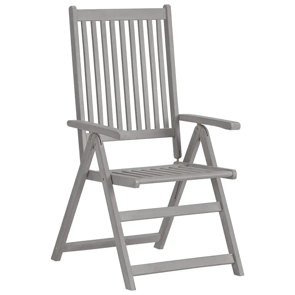 Outdoor Reclining Chairs Grey Wash Solid Wood 5 Position Adjustable Backrest 2 Piece Set with Cushions