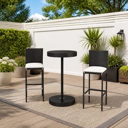 Garden Bar Set 3 Piece Outdoor Furniture Poly Rattan Stools with Cushions Black