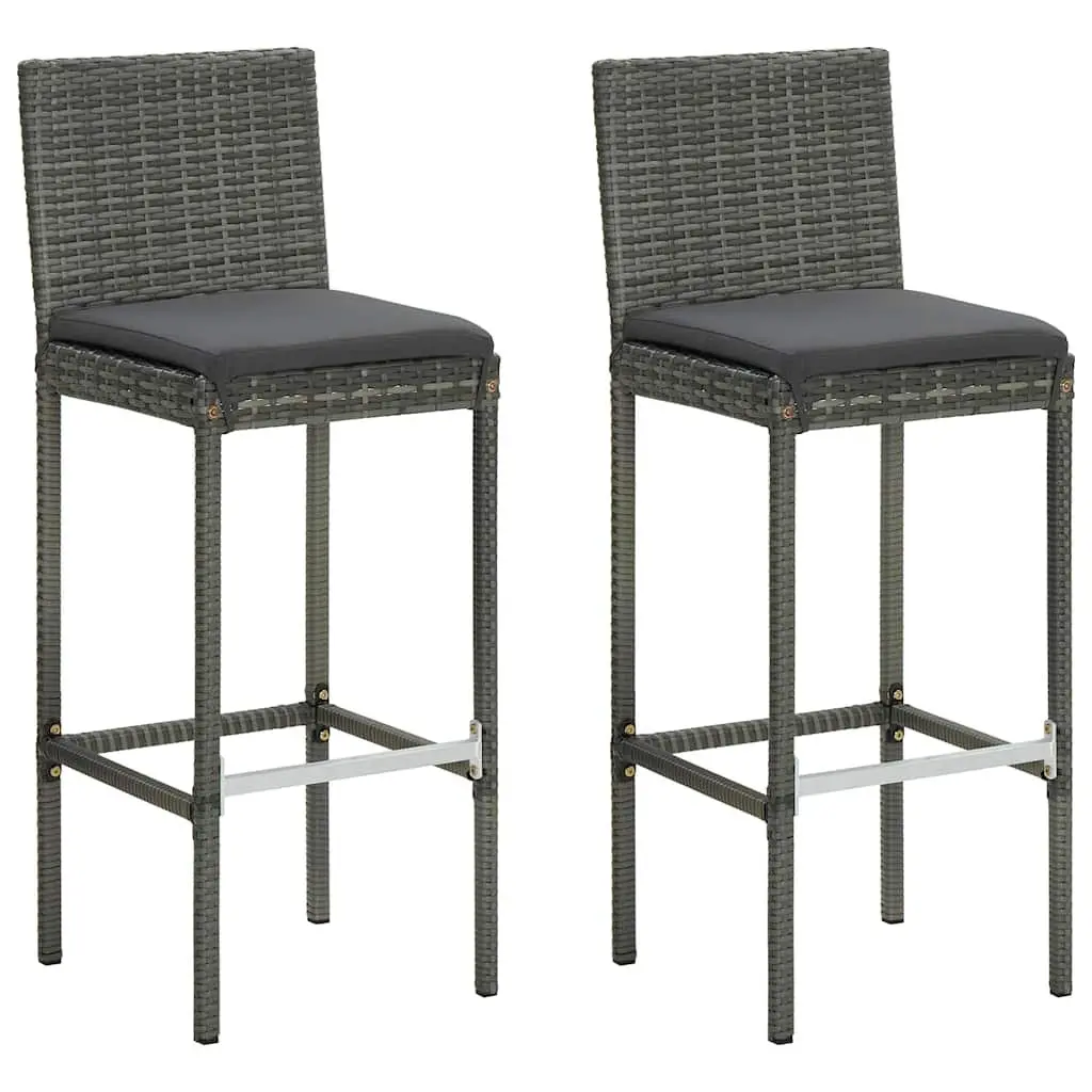 3 Piece Garden Bar Set with Cushions Outdoor Poly Rattan Bar Table & Stools Grey