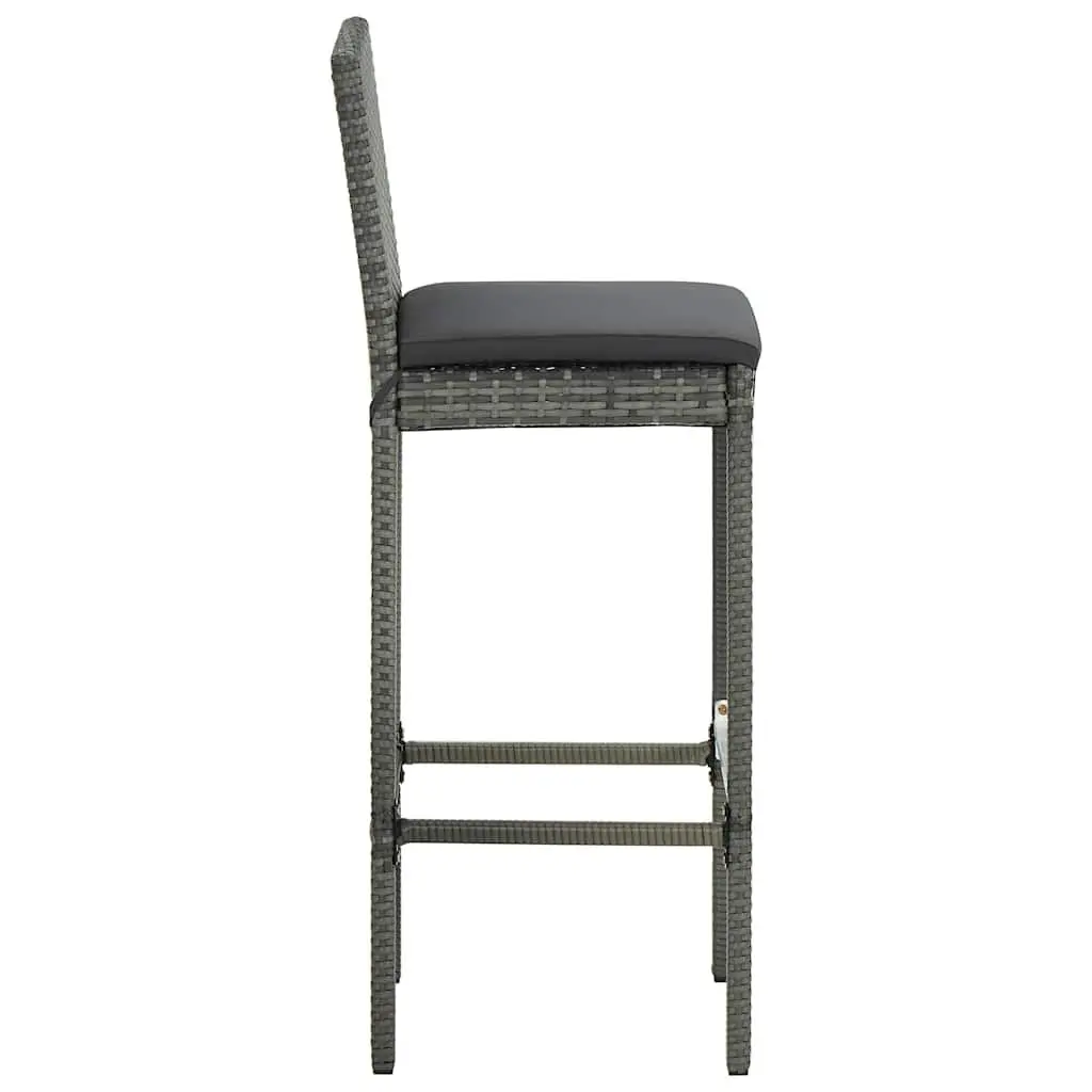 3 Piece Garden Bar Set with Cushions Outdoor Poly Rattan Bar Table & Stools Grey