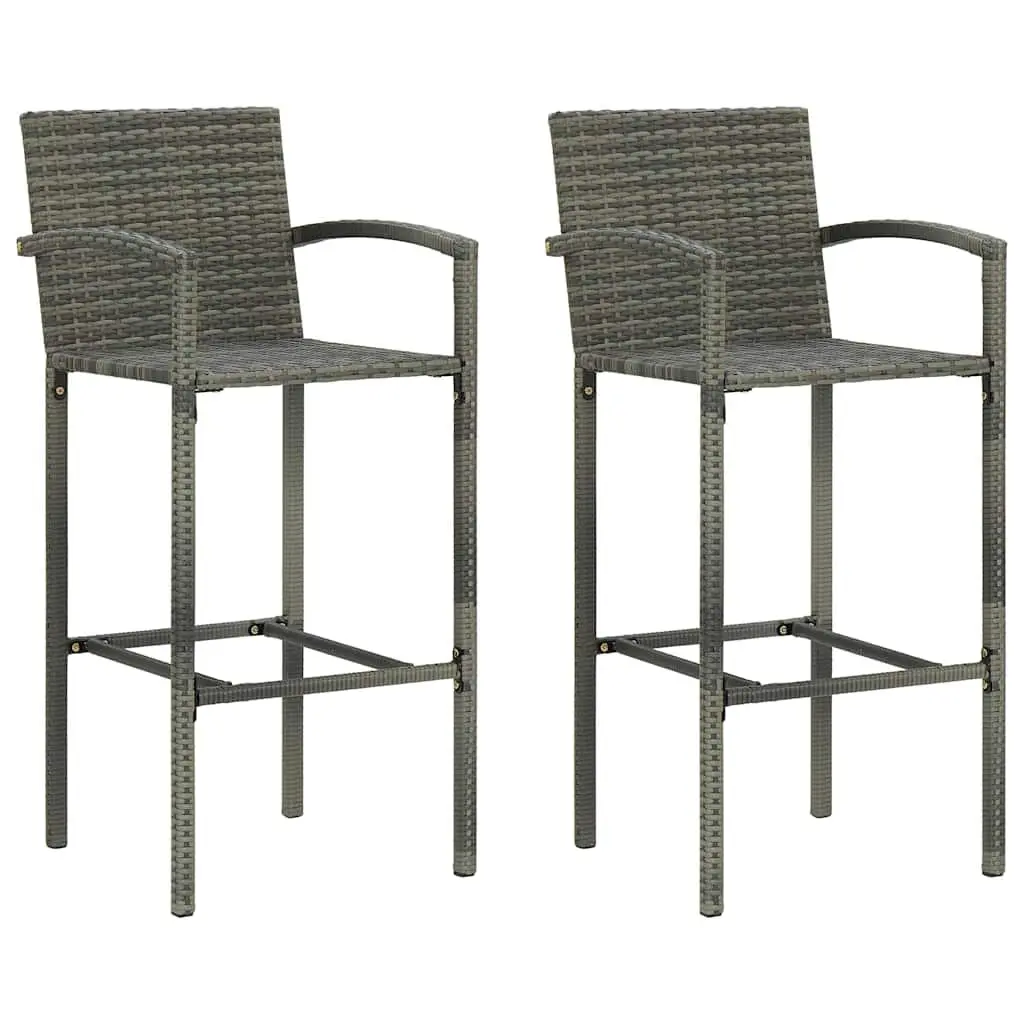 3 Piece Garden Bar Set Poly Rattan Outdoor Bar Table Stools Grey Patio Furniture