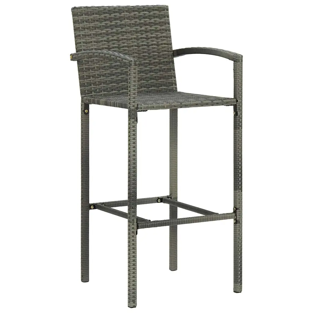 3 Piece Garden Bar Set Poly Rattan Outdoor Bar Table Stools Grey Patio Furniture